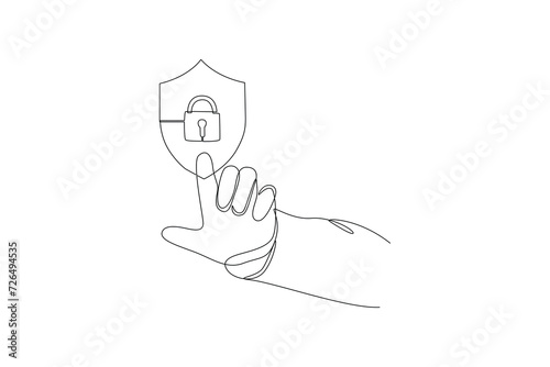 One continuous line drawing of Digital Security concept. Doodle vector illustration in simple linear style.