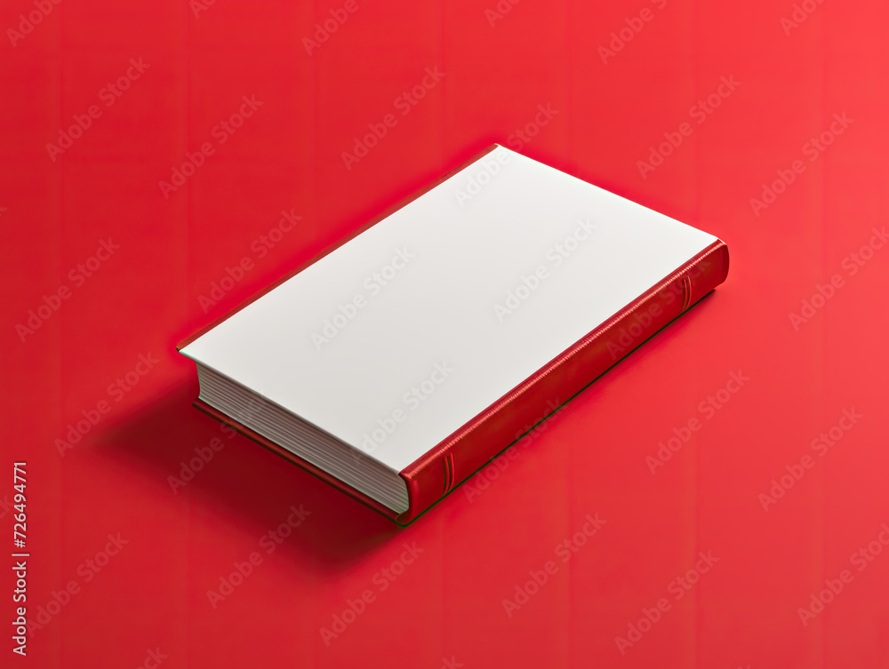 Blank White and Red Book on Red Background - Generative AI Blank White and Red Book on Red Background - Generative AI