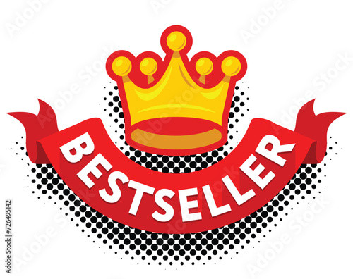 Best seller header with crown in comic book style. Vector on transparent background
