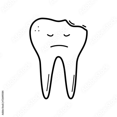 Icon of tooth with emotion. Concept of healthy teeth and and sick teeth. Vector illustration of dental care.