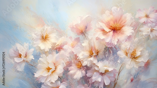 Soft Pink and White Flowers in a Watercolor Landscape - Generative AI