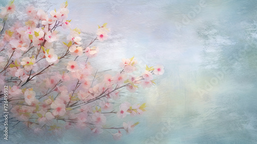 Pink Cherry Blossoms on a Pastel Blue Background - Generative AI