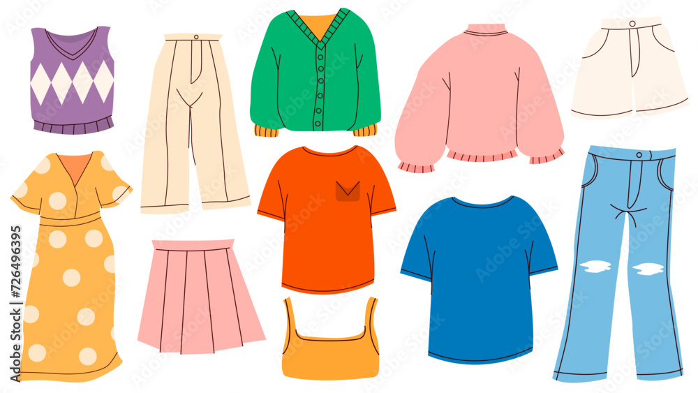 Simple vector illustration of a set of clothes. Fashion clothes set. Simple vector illustration of a set of clothes. Fashion clothes set.