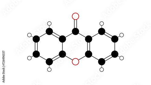 xanthone molecule, structural chemical formula, ball-and-stick model, isolated image insecticide