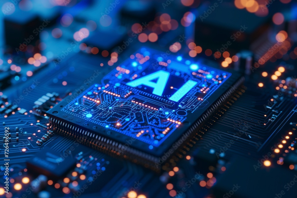 AI, An intricate network of electronic components and circuitry, captured in a circuit board, representing the intricate and ever-evolving world of computer hardware and electronic engineer