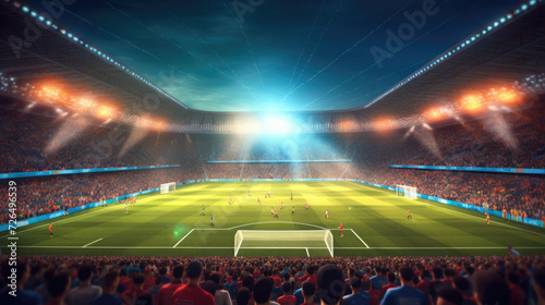 Soccer Game in a Brightly Lit Stadium - Generative AI