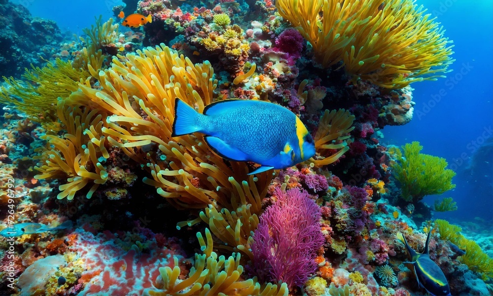 Fototapeta premium Animals of the underwater sea world. Ecosystem. Colorful tropical fish.