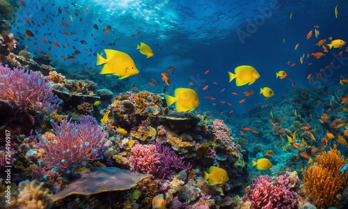Animals of the underwater sea world. Ecosystem. Colorful tropical fish.