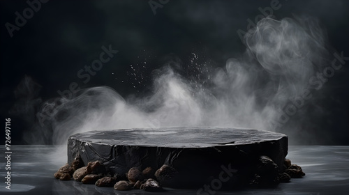 stone with smoke in the dark background