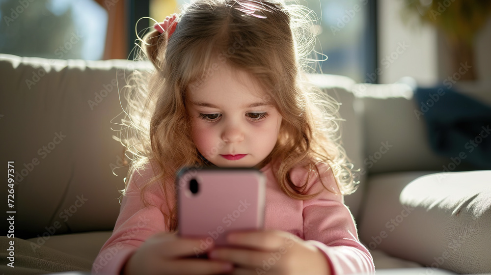 Lonely young girl playing cellphone Problems of phone usage in kids. Lonely young girl playing cellphone Problems of phone usage in kids.