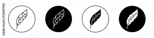 Feather Icon set. Gentle Comfort Quill Vector Symbol in Black Filled and Outlined Style. Soft Lightweight Pen Sign. photo
