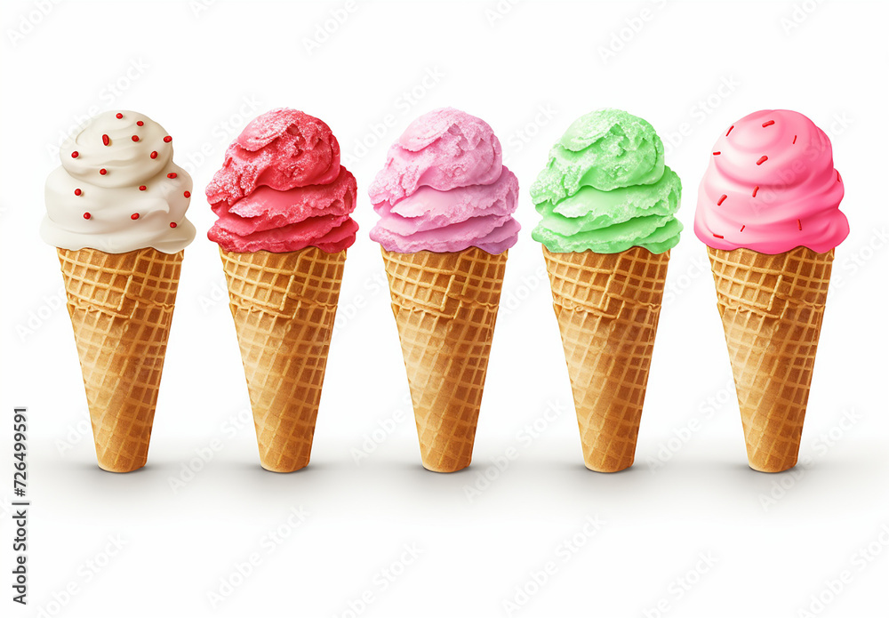 Collection Of Colored Ice Creams Isolated On White Collection Of Colored Ice Creams Isolated On White