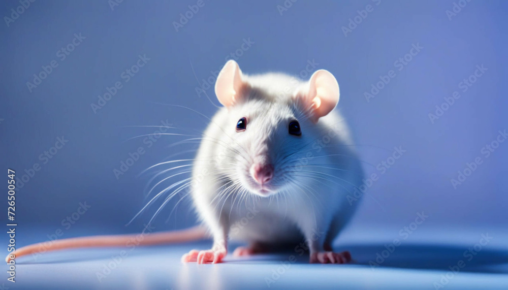Cute rat in blue neon light in the studio Cute rat in blue neon light in the studio