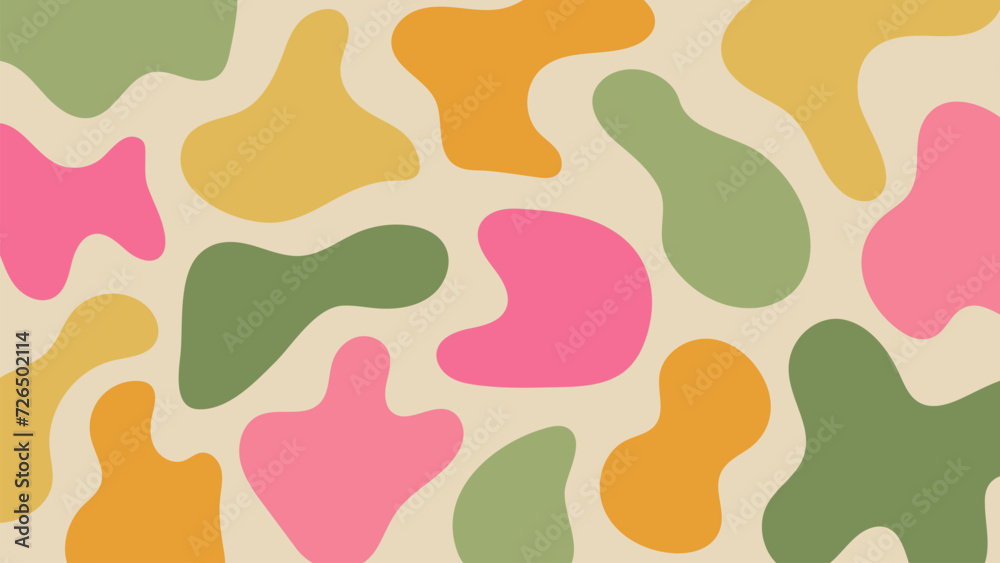 Fun colorful pattern with liquid hand drawn shapes on beige background. Pastel colored blobs, trendy boho aesthetic vector design Fun colorful pattern with liquid hand drawn shapes on beige background. Pastel colored blobs, trendy boho aesthetic vector design