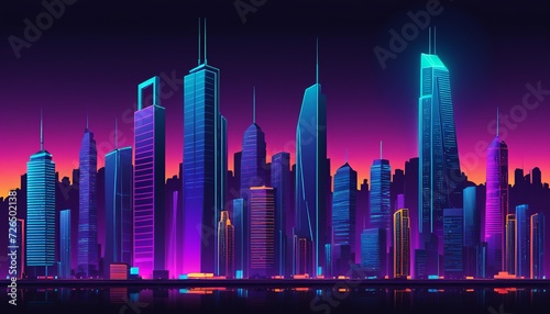 Vector Art: Vivid Colors in Night City Architecture Illustration © Eliane