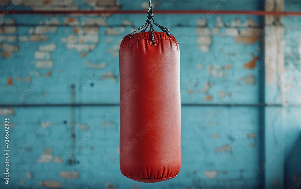 Red Punching Bag Hanging From Rope Red Punching Bag Hanging From Rope