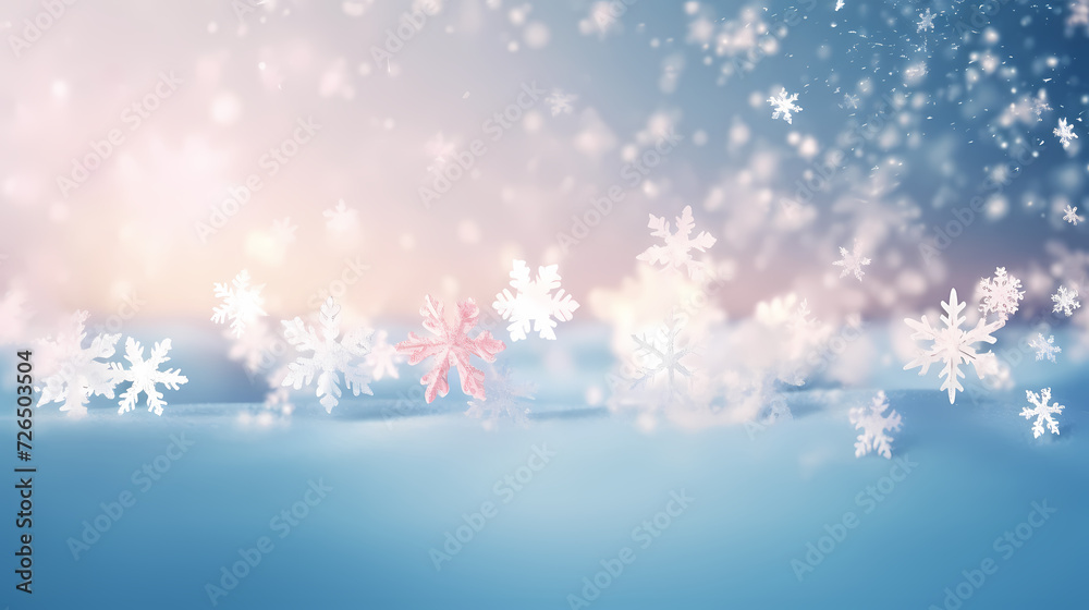Snowflake background, snowflake border, winter holiday background, soft colors and dreamy atmosphere Snowflake background, snowflake border, winter holiday background, soft colors and dreamy atmosphere
