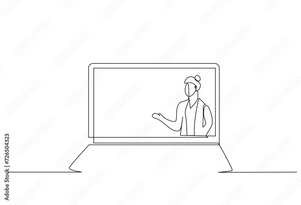 laptop online video connection meeting lesson education business teacher businessperson one line art design vector laptop online video connection meeting lesson education business teacher businessperson one line art design vector