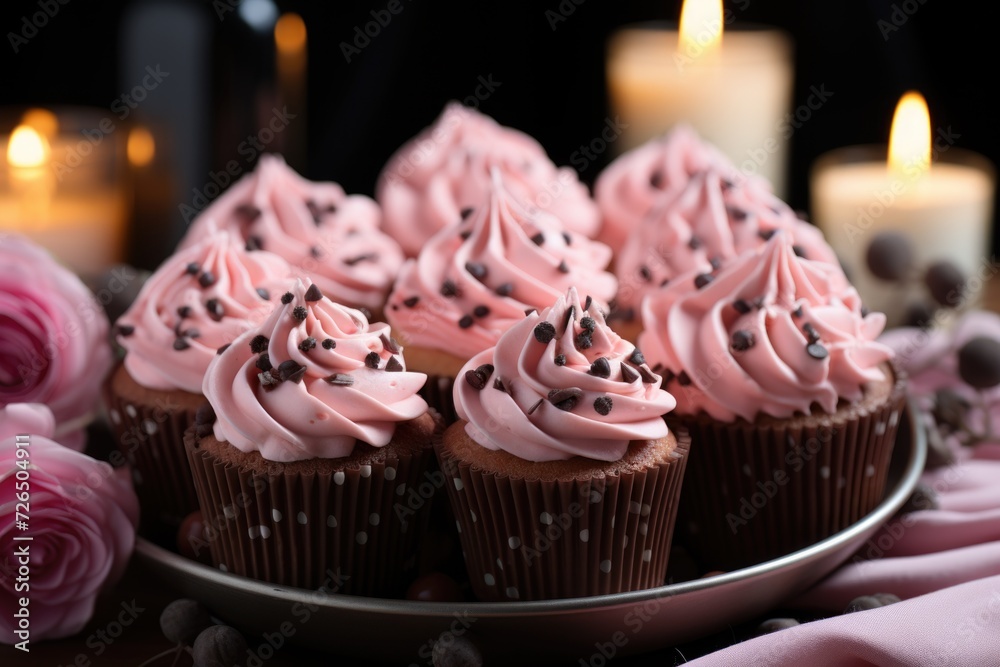 Closeup of Cupcakes with Bashe Basket Flavor, generative IA