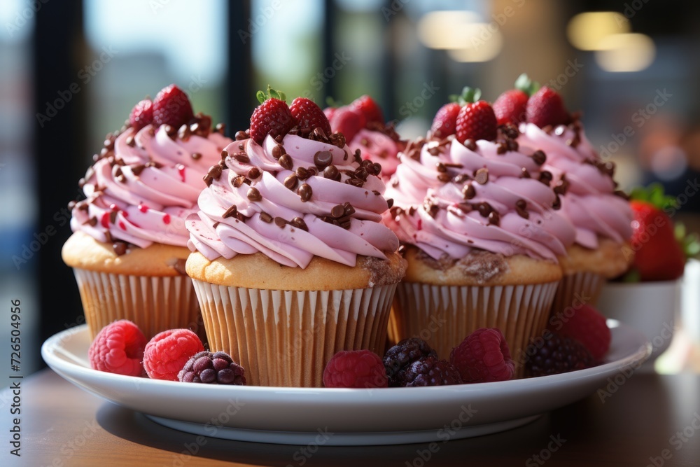 Closeup of Cupcakes with Bashe Basket Flavor, generative IA