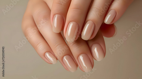 Close up of woman's hands with elegant neutral colors manicure. Luxury hand care. High-resolution