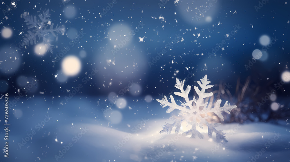 Naklejka premium Beautiful winter Christmas glowing background with falling snowflakes, winter background