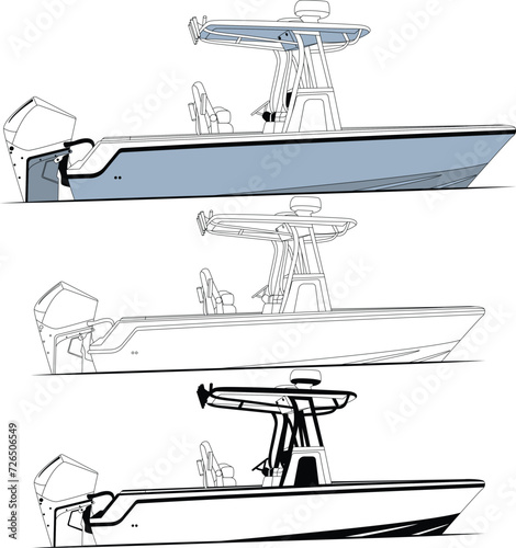 Fishing boat vector line art Illustration for a t-shirt or other printable design