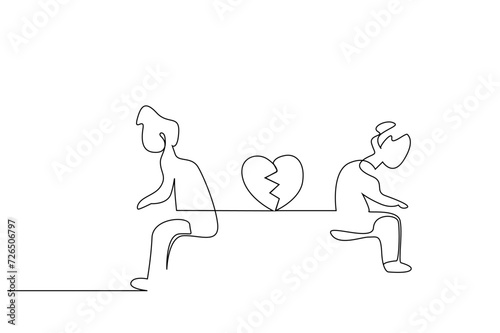 girl boy child fight heartbreak sad one line art design vector