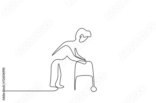 old man walking difficulty help paralysis one line art design