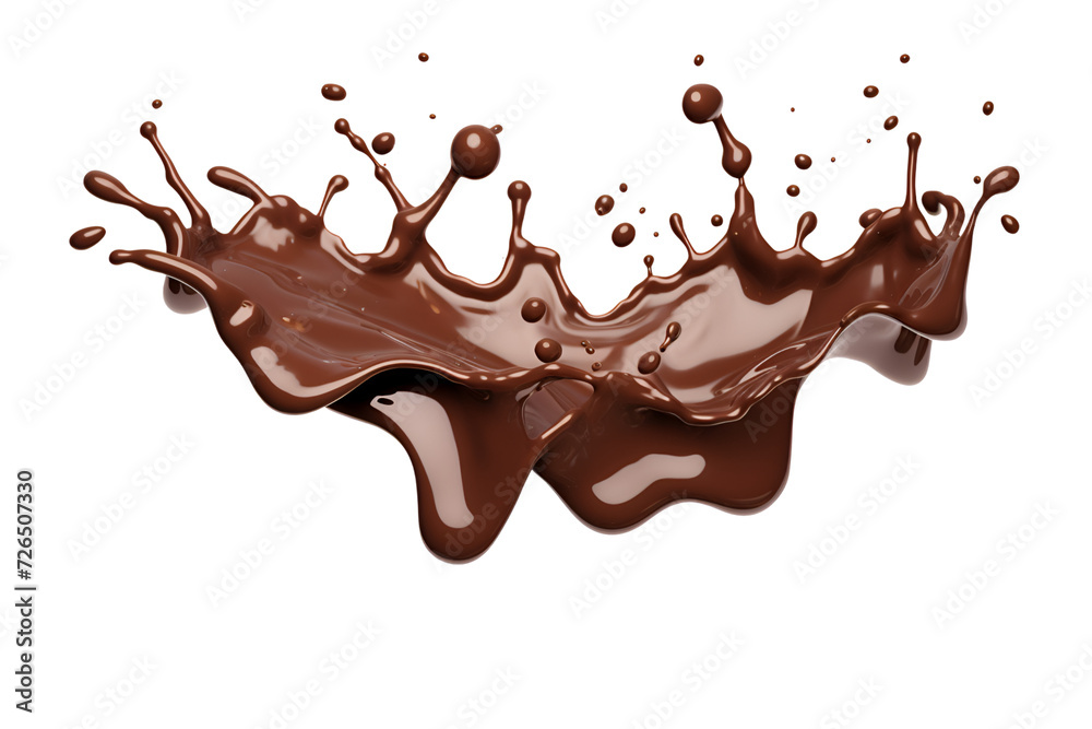Chocolate splash, liquid pouring isolated on transparent background. 3D illustration Chocolate splash, liquid pouring isolated on transparent background. 3D illustration