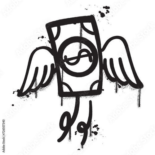 Vector graffiti spray paint money wings isolated vector illustration