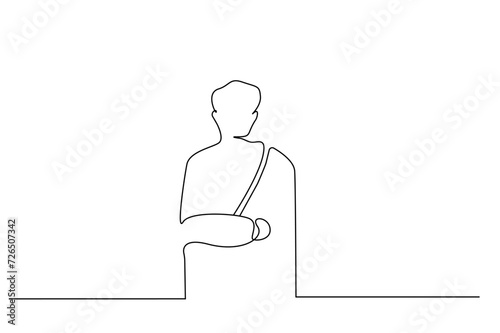 man person broken arm bandage plaster treatment health one line art design vector
