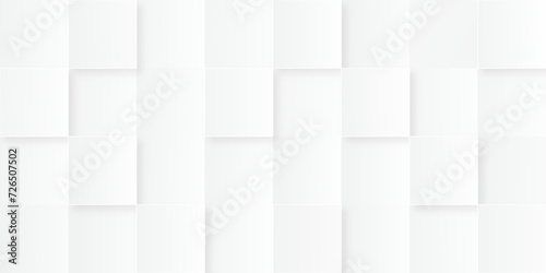 Fototapeta Naklejka Na Ścianę i Meble -  Square pattern on banner with shadow. Abstract white and grey color geometric background with copy space. Modern and minimal concept. You can use for cover, poster, banner web.