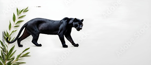 A panther on a white postcard background with a place for text. for greeting cards