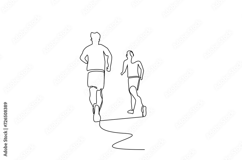 woman man two people athlete running together health activity one line art design vector