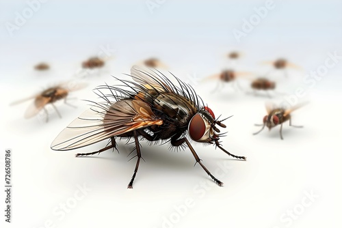 Detailed Housefly Macro on White Background