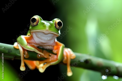 Tree Frog Clinging to a Branch in the Forest