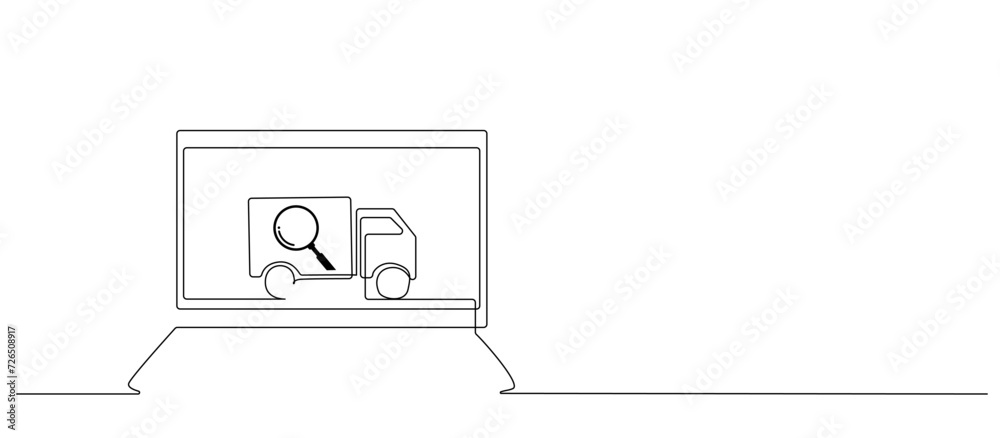 laptop computer online order cargo tracking vehicle screen background one line art design vector laptop computer online order cargo tracking vehicle screen background one line art design vector