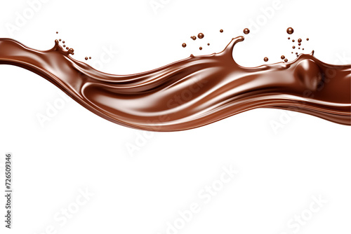 3d illustration chocolate liquid long wave splash on  isolated transparent background.