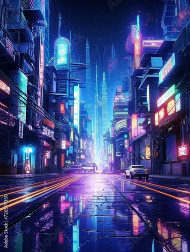 Night time in city of the futuristic fantasy world