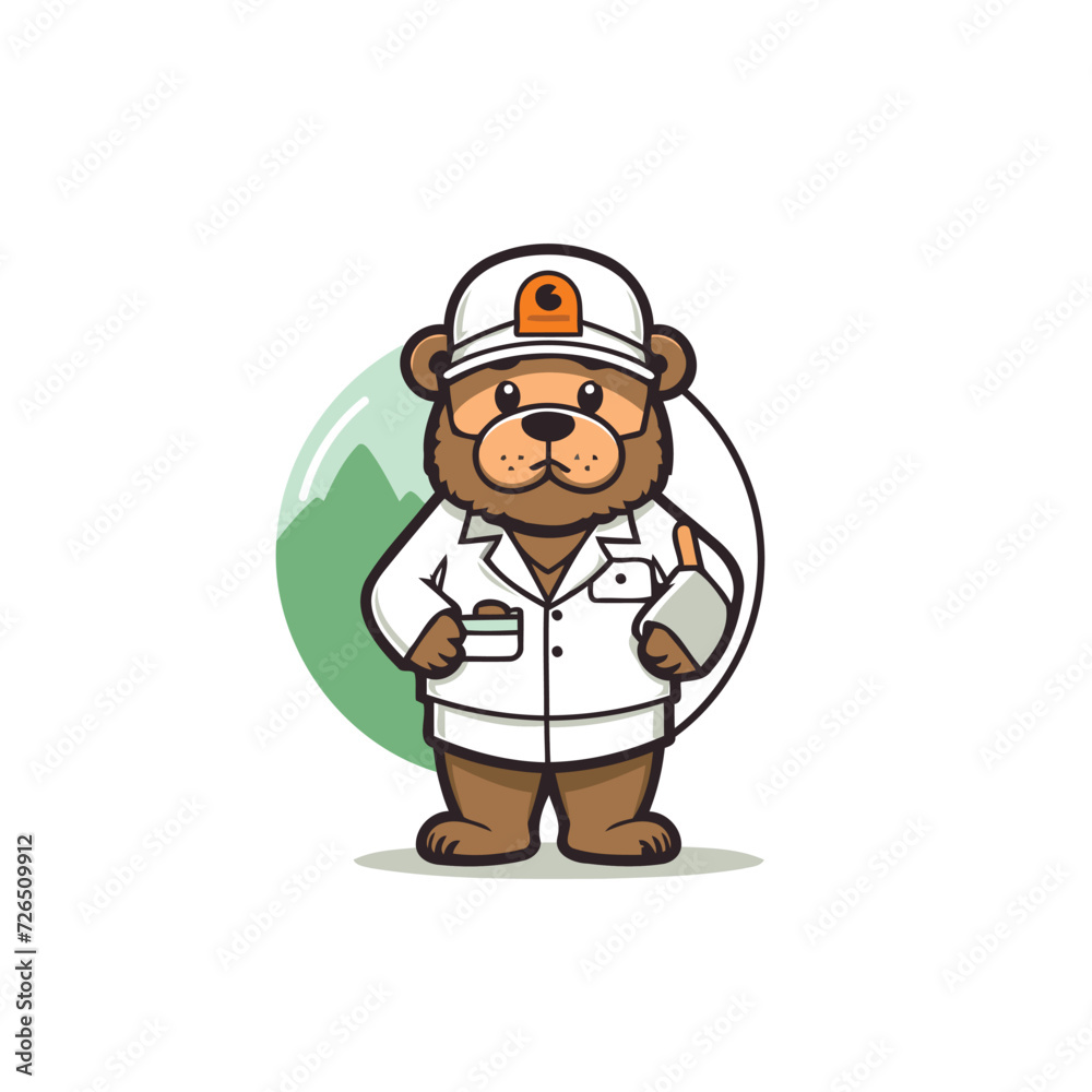 Beaver cartoon character with lab coat and cap vector Illustration.