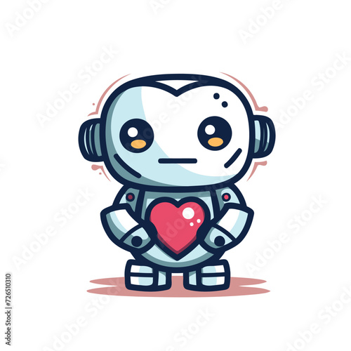 Cute robot with heart. Vector illustration isolated on white background.
