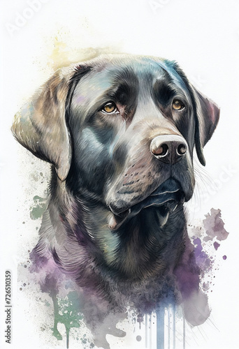 Portrait of the black labrador in watercolor  style