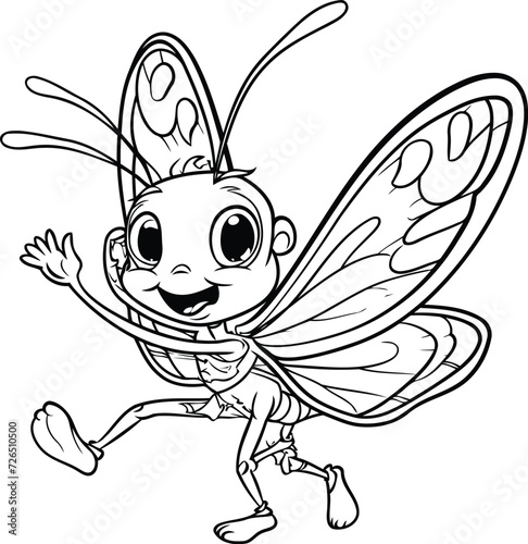 illustration of a cartoon butterfly on a white background. coloring book © Muhammad