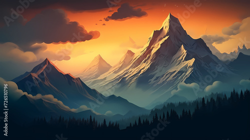 Majestic mountains, panoramic peaks PPT background © Derby