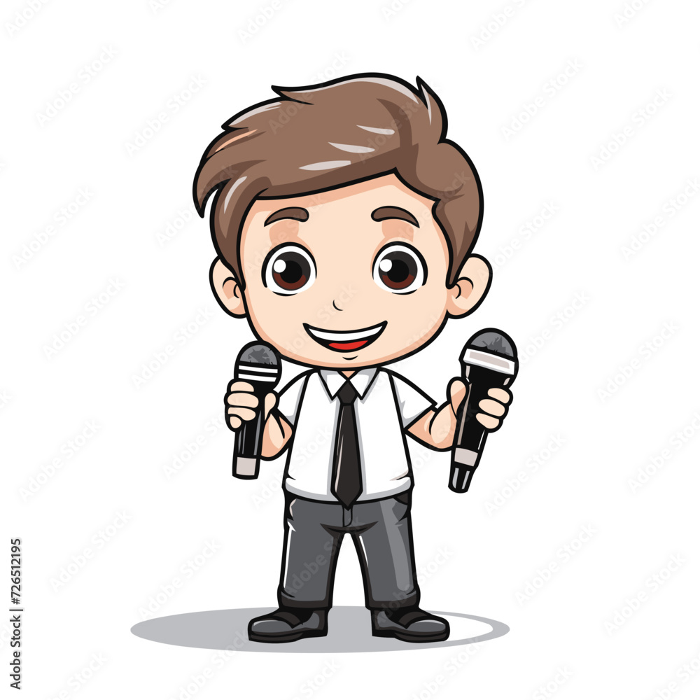 Cute Boy with Microphone Mascot Character Vector Illustration