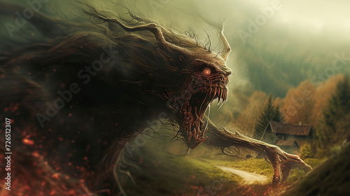 Sickly Grotesque Demon Entity Lurking Hills Countryside