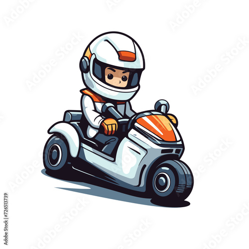 Cartoon karting boy riding a race car. Vector illustration