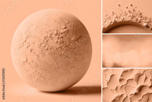 Textures of cosmetics products surface in collage. Peach fuzz is color of year 2024