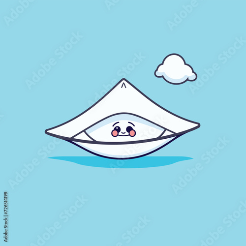 Cute cartoon eye with cloud on blue background. Vector illustration.